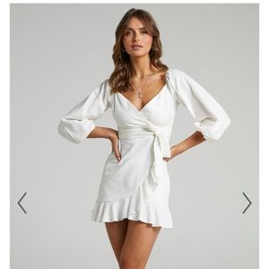 White, short off the shoulder dress. Only worn once for a 20 minute photoshoot